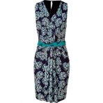 Saloni Navy Rose Geometrical Rose Print Dress