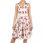 Samantha Sung Baumwoll Stretch Kleid Beige mit Blumen