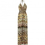 Sky Tan V-Neck Long Dress with Neck Holder