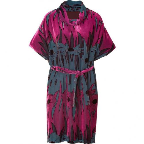 Anna Sui Pink/Petrol Belted Velvet Kleid