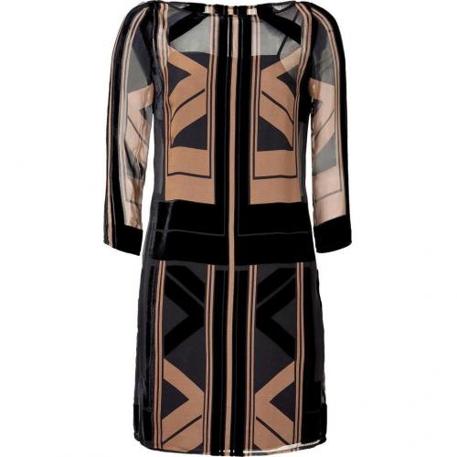 Catherine Malandrino Black/Tan Printed Velvet/Chiffon Combo Dress