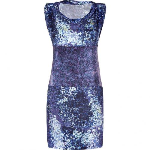 Edun Indigo Glass Streak Mixed Print Wrap Tie Dress