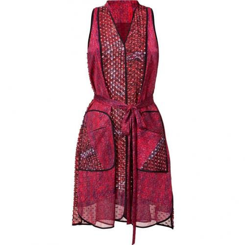 Edun Magenta Weave Print Belted Shirt Dress