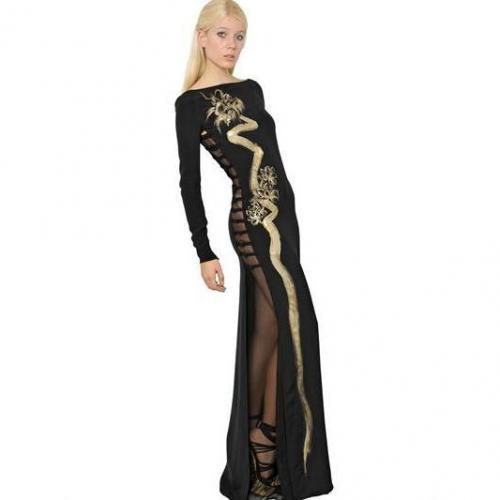 Emilio Pucci Langes Seiden-Cady-Kleid Mit Handgemaltem Drachen