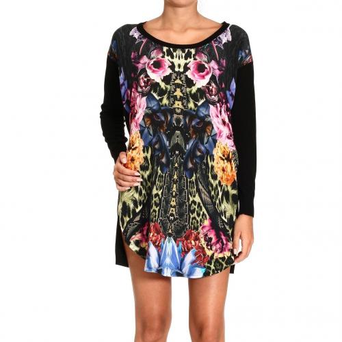 Roberto Cavalli Long sleeve fabric silk wild carnation print dress